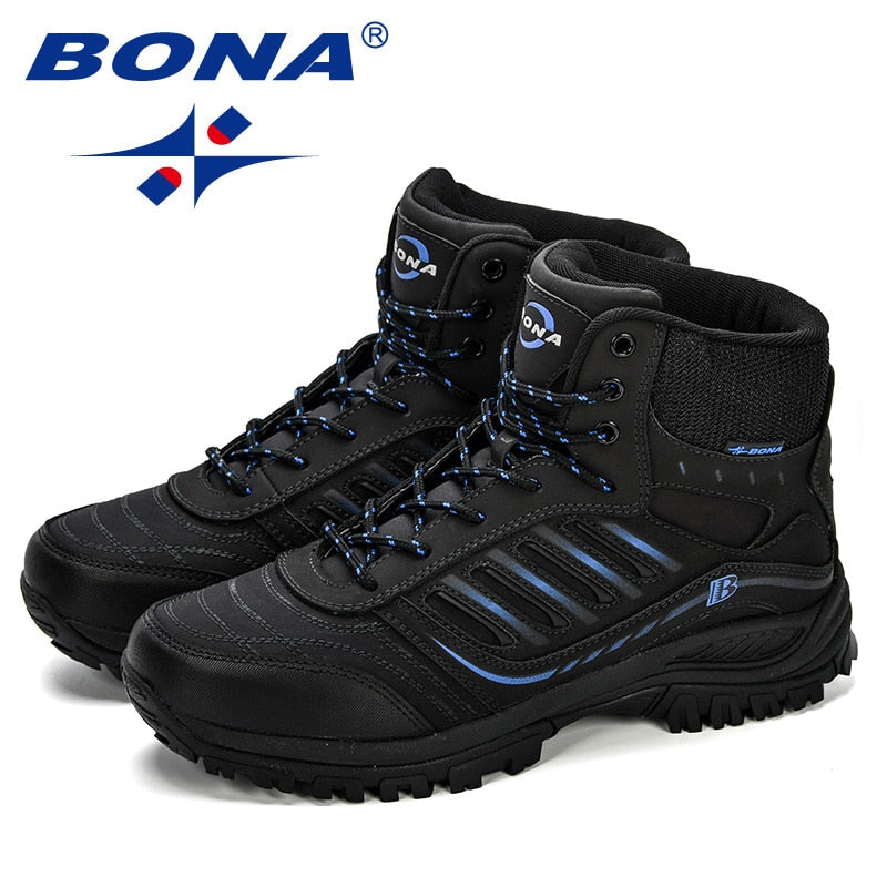 BONA Men Hiking Shoes Mid-Top Split Leather Outdoor Sneaker Men Comfy Trekking Boots