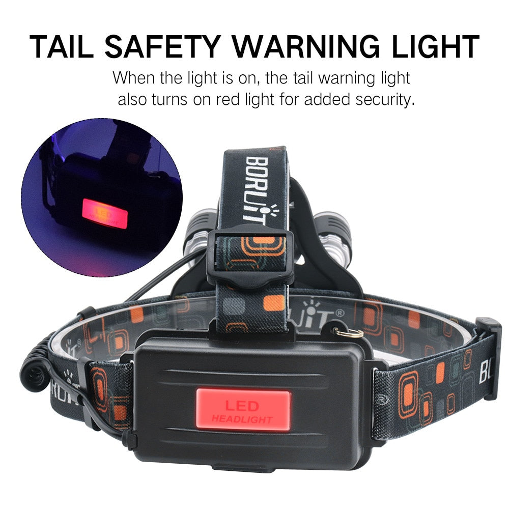 Headlamp 3000LM 4-Mode Headlight Rechargeable 18650 Waterproof Head Torch for Fishing