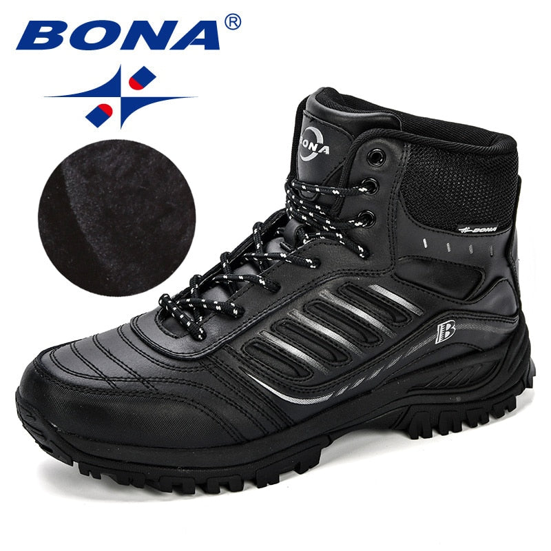 BONA Men Hiking Shoes Mid-Top Split Leather Outdoor Sneaker Men Comfy Trekking Boots