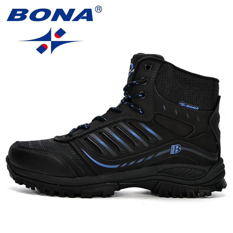 BONA Men Hiking Shoes Mid-Top Split Leather Outdoor Sneaker Men Comfy Trekking Boots