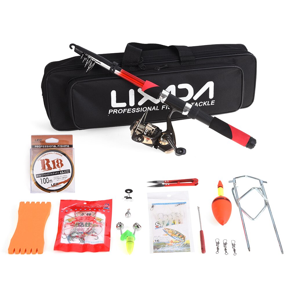 Lixada Fishing Tackle Set with 2.1m Telescopic Fiberglass Fishing Sea Rod Spinning Reel Baits Hooks