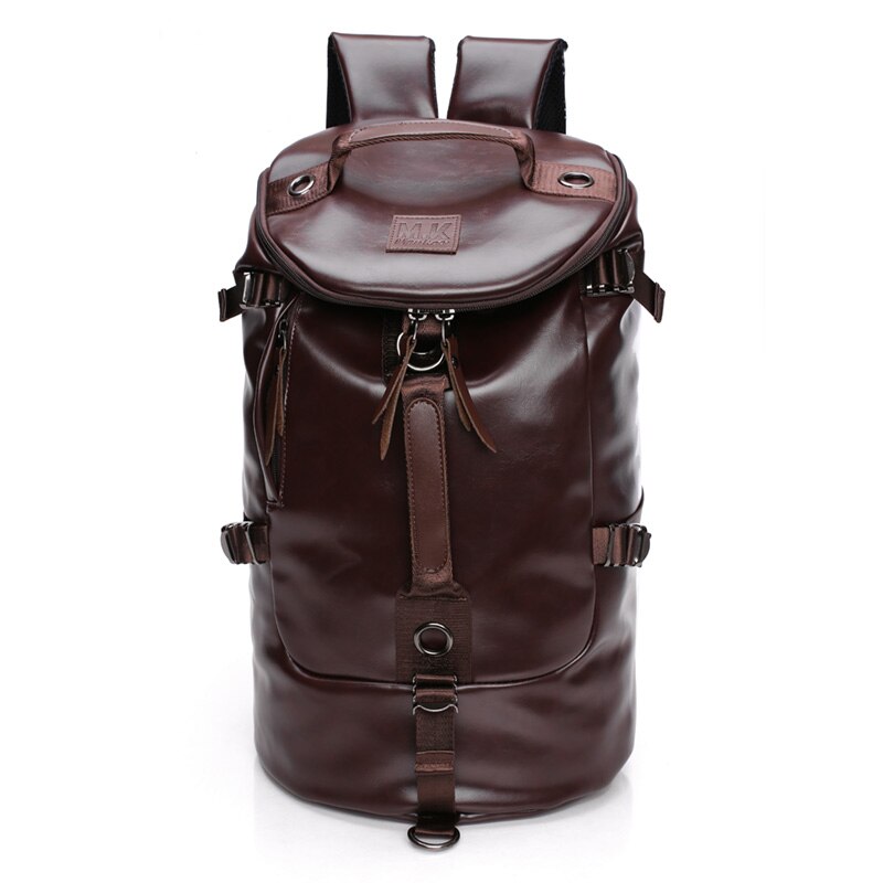 Men Bucket Backpack PU Leather Travel Bag Large Capacity Luggage Casual Vintage Shoulder