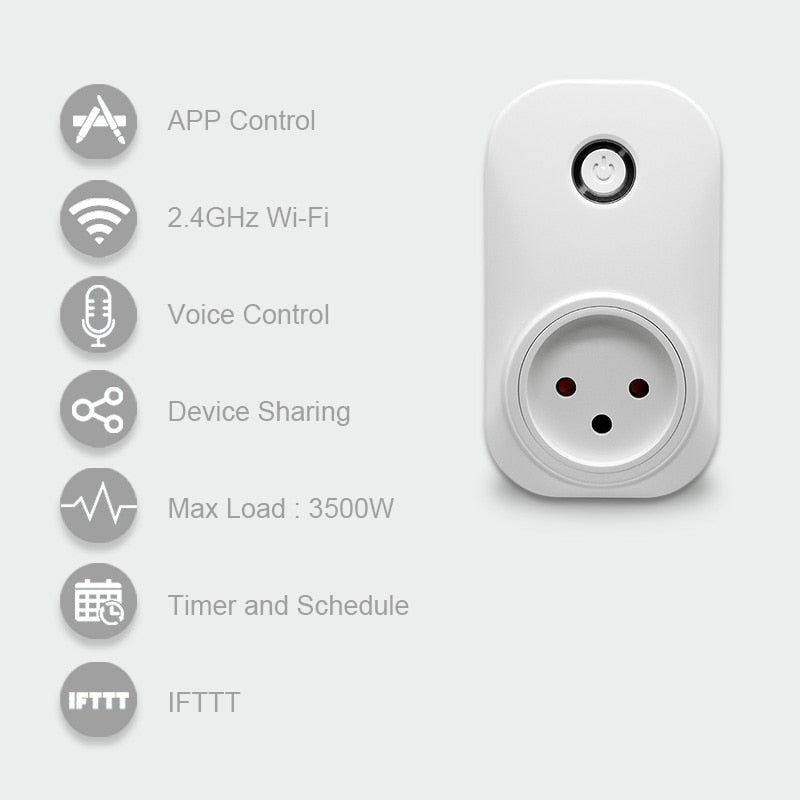 Tuya Smart Life Wifi Socket Israel Plug 16A App Remote Control Voice Control with Google