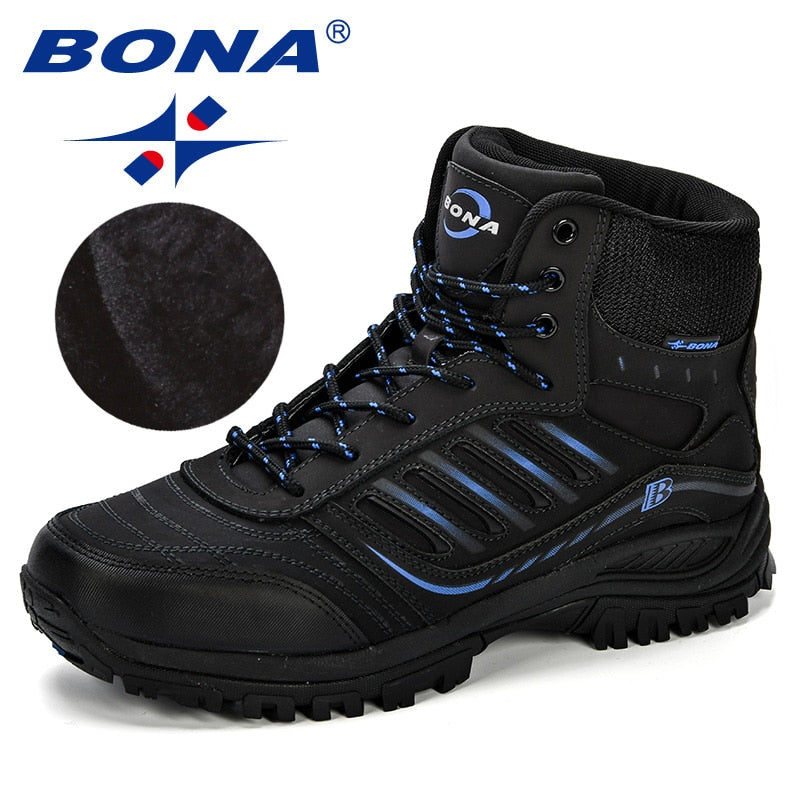 BONA Men Hiking Shoes Mid-Top Split Leather Outdoor Sneaker Men Comfy Trekking Boots