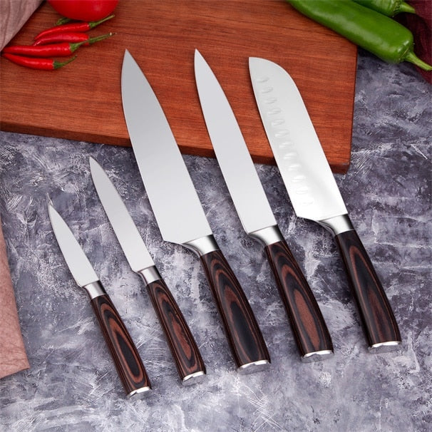 Mokithand Kitchen Knife Set Professional Japanese Chef Knives 7CR17 High Carbon Stainless Steel Meat