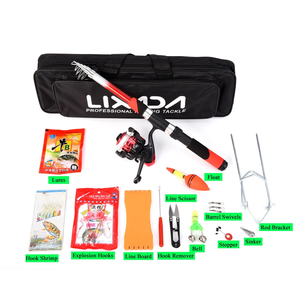 Lixada Fishing Tackle Set with 2.1m Telescopic Fiberglass Fishing Sea Rod Spinning Reel Baits Hooks