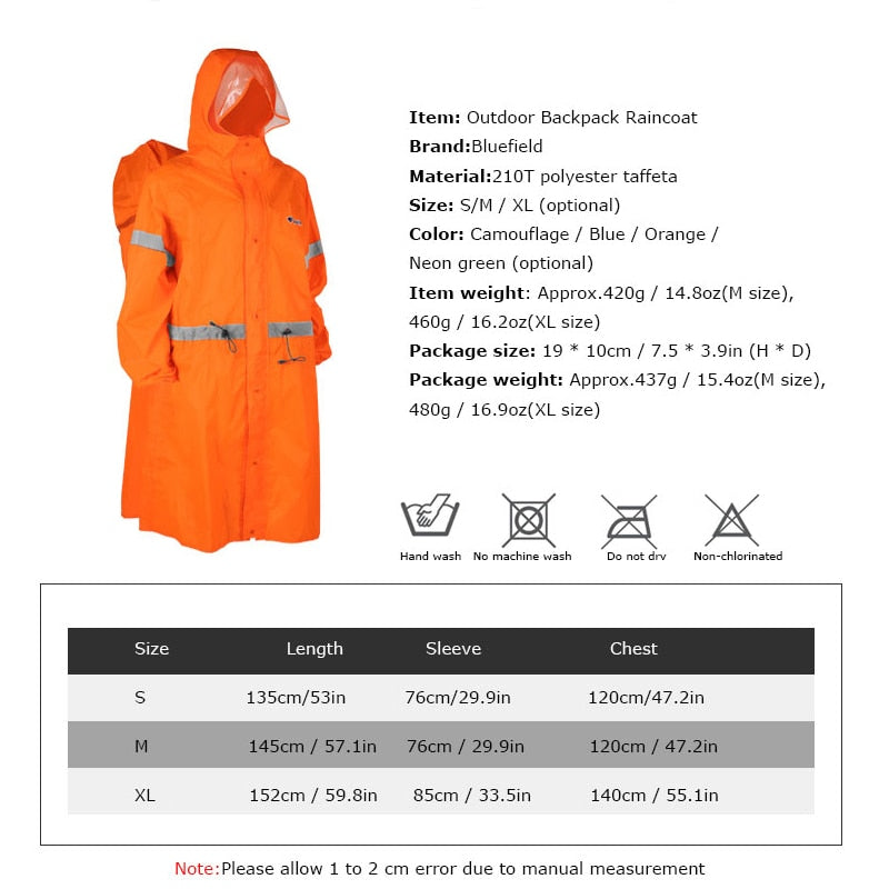 Unisex Reflective Outdoor Climbing Bag Backpack Raincoat Rain Cover One-piece Rain Poncho