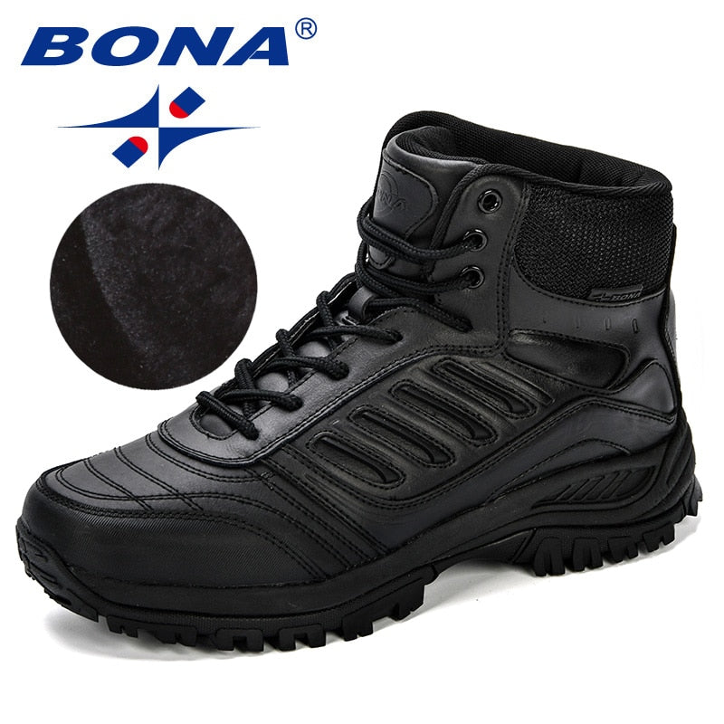 BONA Men Hiking Shoes Mid-Top Split Leather Outdoor Sneaker Men Comfy Trekking Boots