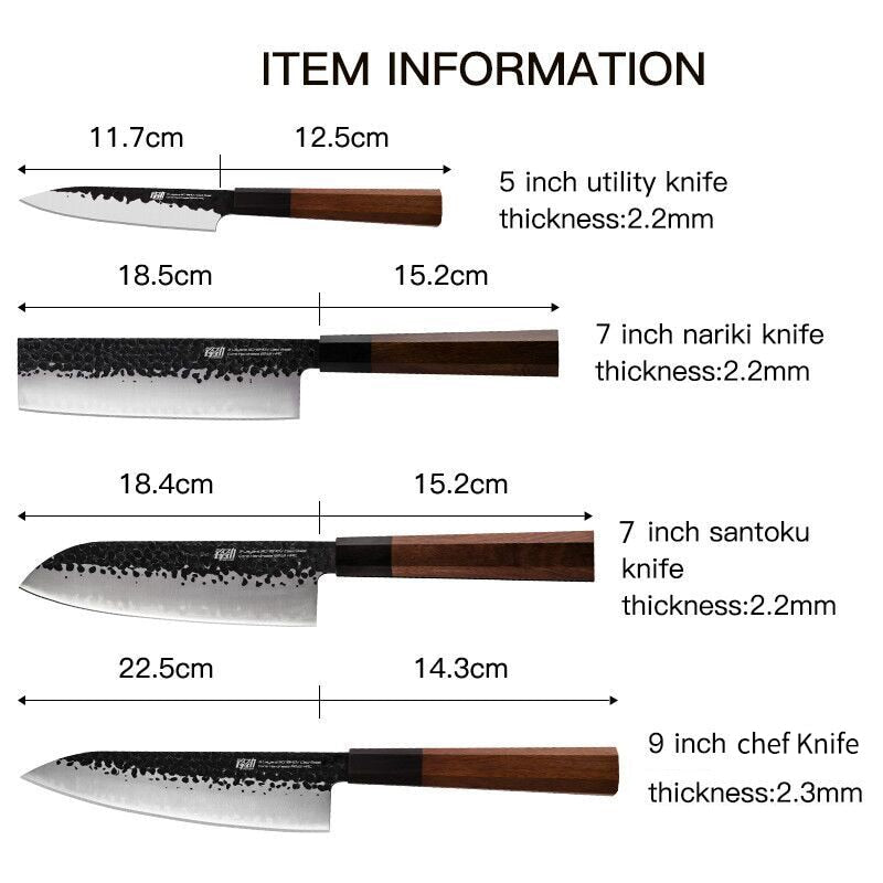 FINDKING 4 pcs Quality Kitchen Knives Set Clad Steel Nakiri Santoku Octagonal Design Handle