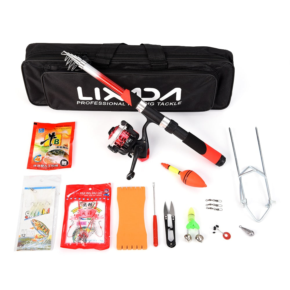 Lixada Fishing Tackle Set with 2.1m Telescopic Fiberglass Fishing Sea Rod Spinning Reel Baits Hooks