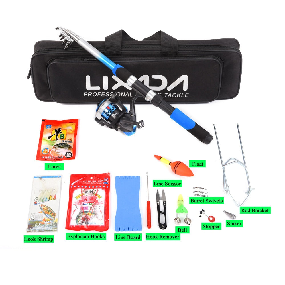 Lixada Fishing Tackle Set with 2.1m Telescopic Fiberglass Fishing Sea Rod Spinning Reel Baits Hooks