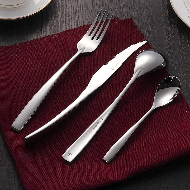 24/4pcs Dinnerware Stainless Steel Cutlery Set Knives Forks S poons Royal Silver