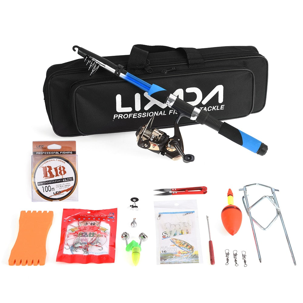 Lixada Fishing Tackle Set with 2.1m Telescopic Fiberglass Fishing Sea Rod Spinning Reel Baits Hooks