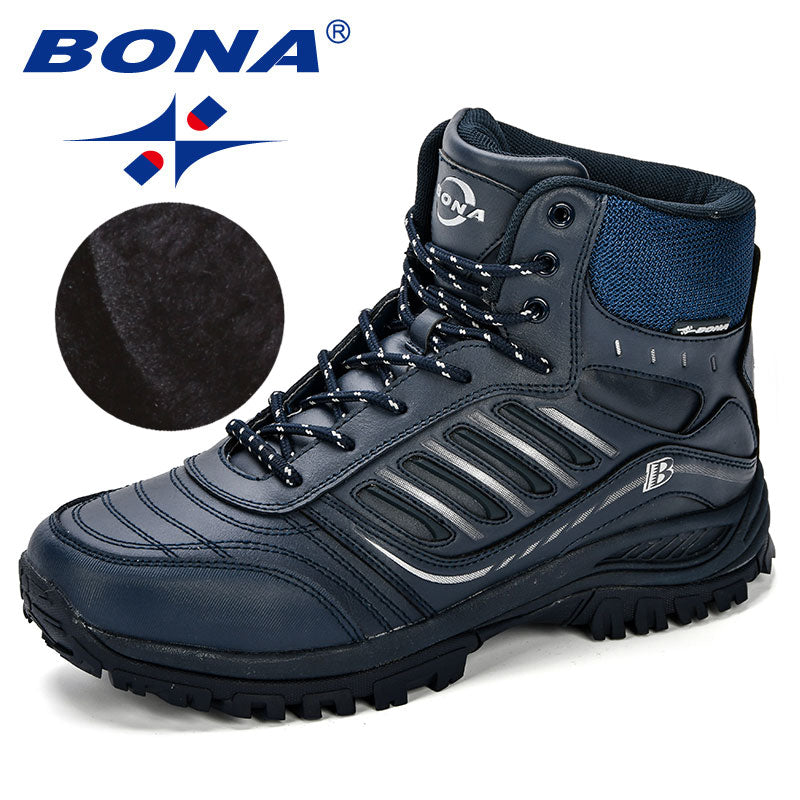 BONA Men Hiking Shoes Mid-Top Split Leather Outdoor Sneaker Men Comfy Trekking Boots