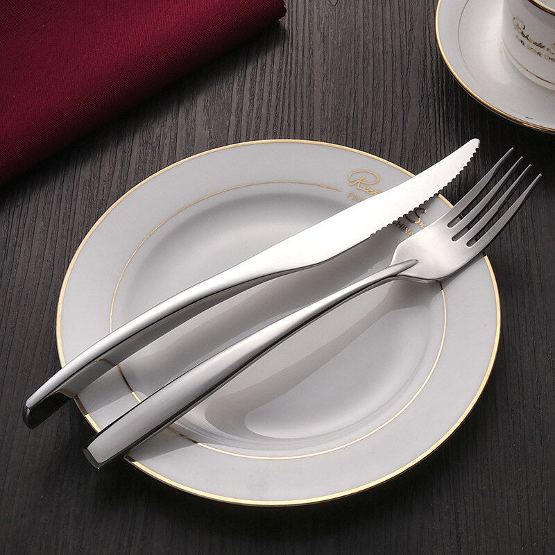 24/4pcs Dinnerware Stainless Steel Cutlery Set Knives Forks S poons Royal Silver