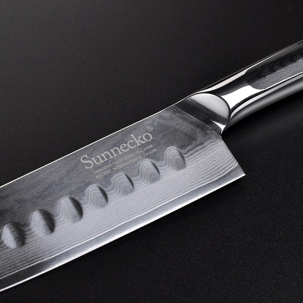 SUNNECKO 5 inch Santoku Knife Damascus Japanese VG10 Core Steel Blade Kitchen Knives