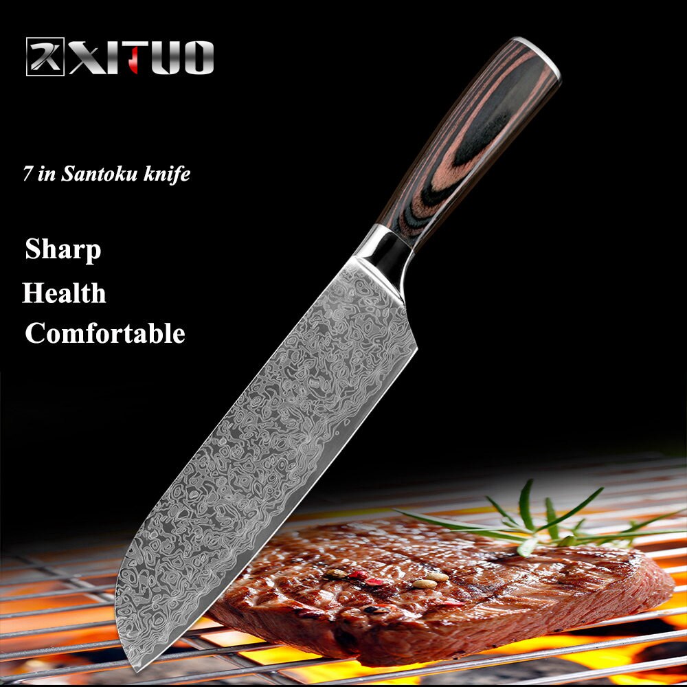 Stainless steel  kitchen knives Japanese Damascus Pattern chef knife sets Cleaver Paring Santoku