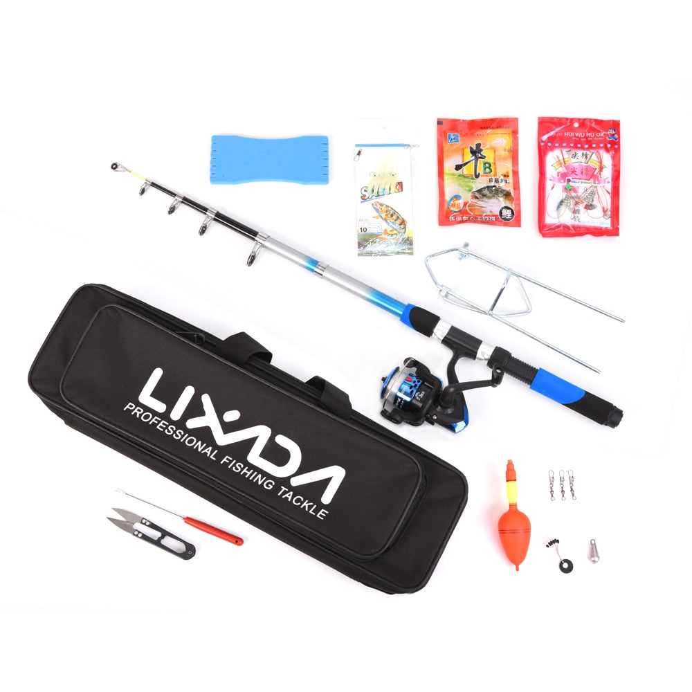 Lixada Fishing Tackle Set with 2.1m Telescopic Fiberglass Fishing Sea Rod Spinning Reel Baits Hooks