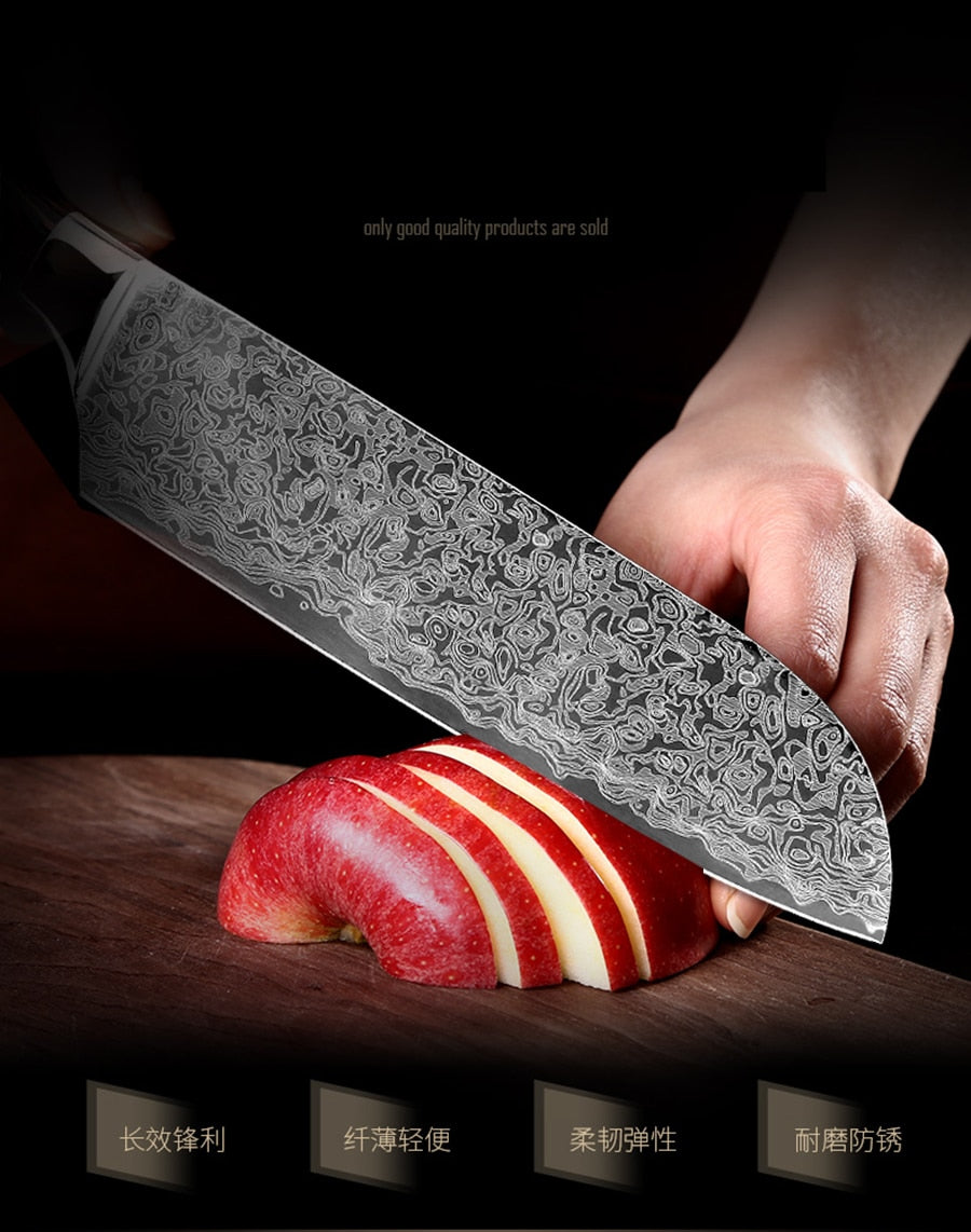 Stainless steel  kitchen knives Japanese Damascus Pattern chef knife sets Cleaver Paring Santoku