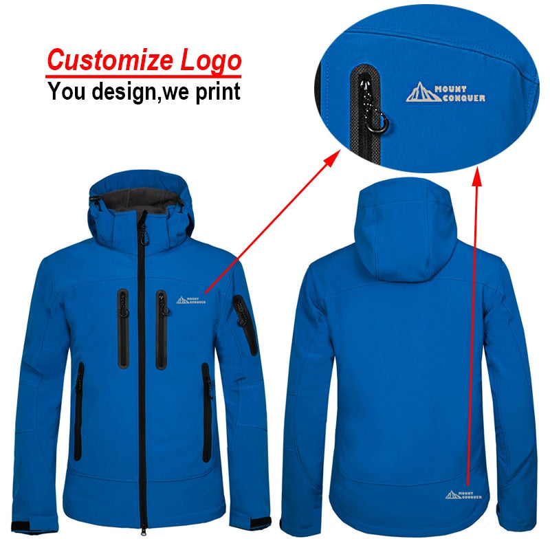 Custom Print New Softshell Jacket Men Waterproof Fleece Thermal Outdoor Hooded Hiking Coat