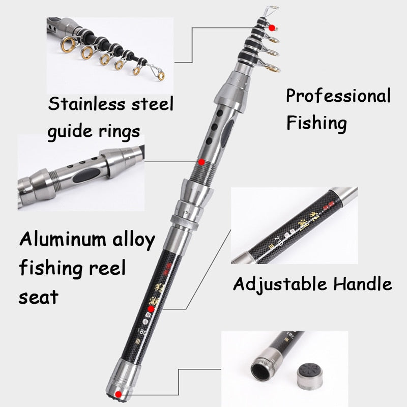 Professional Fishing Rod Carbon Fiber 1.5-2.4M Sea River Fishing Ultralight Telescopic Spinning