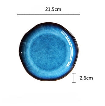 Retro japanese deep blue ceramic plate  food dessert dish  irregular household flat plate