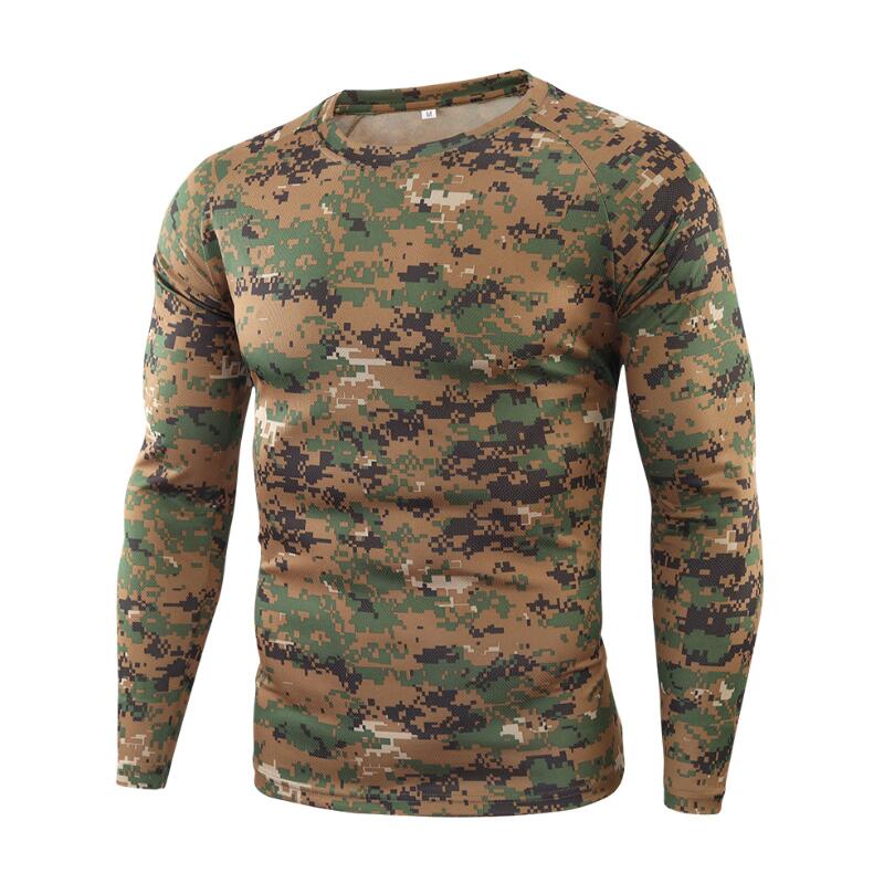 Summer Camouflage T-shirt Quick-Drying Breathable Long Sleeve Tops Men Hiking