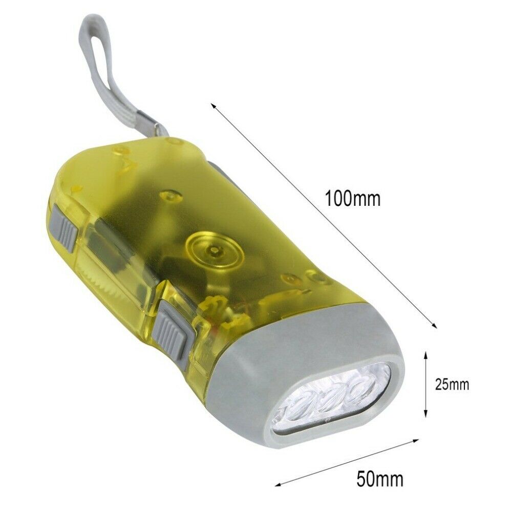 3 LED Dynamo Wind Up Flashlight Hand-pressing Crank NR No Battery Torch Camping