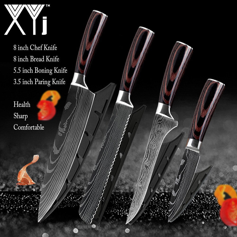 Kitchen Knife Set Stainless Steel Holder Gift Cover Bread Paring Nakiri Knives Cutter Tools