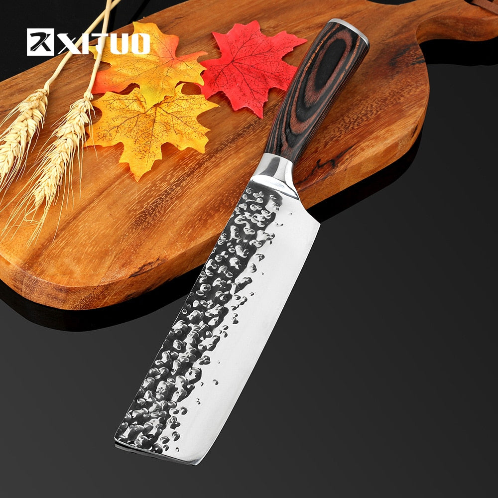 Kitchen Knives 8" Stainless Steel Chef Knife High Grade 7Cr17 Frozen Meat Cutter Wood Handle