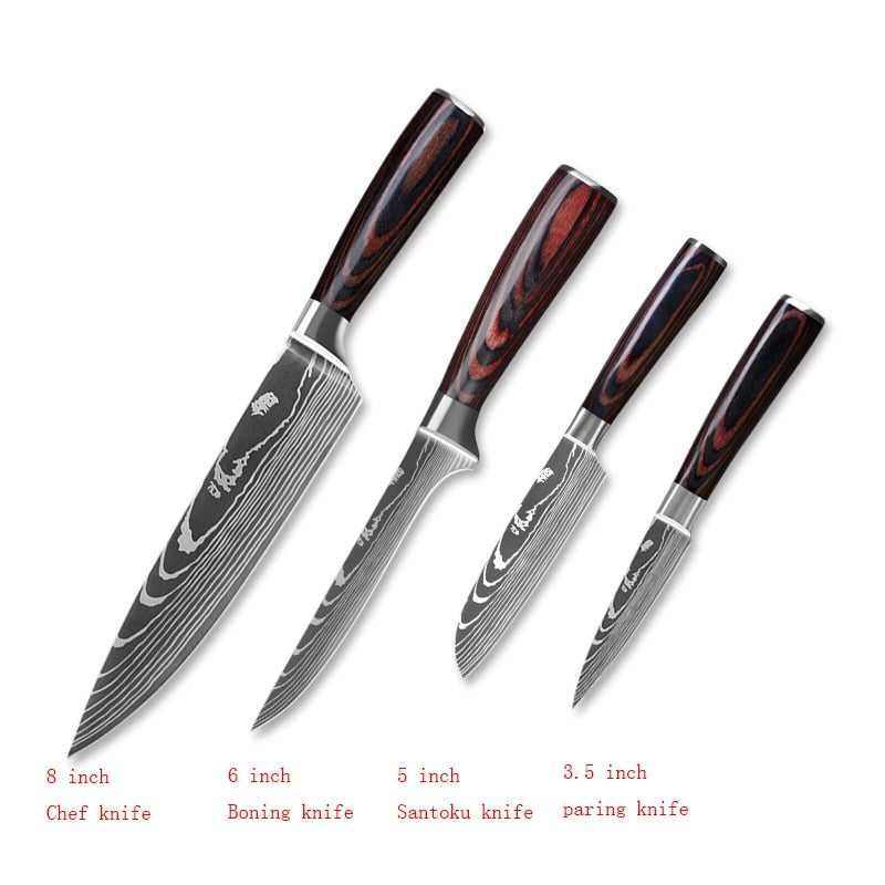 Stainless Steel Damascus Pattern Chef Knives Set Kitchen Set Butcher Boning Knife