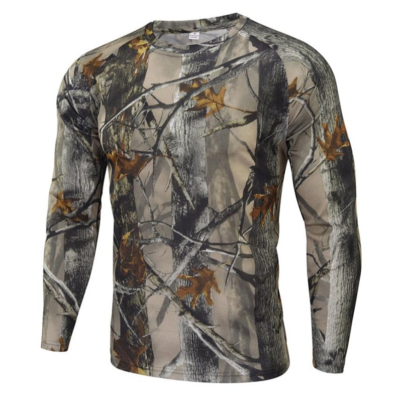 Summer Camouflage T-shirt Quick-Drying Breathable Long Sleeve Tops Men Hiking