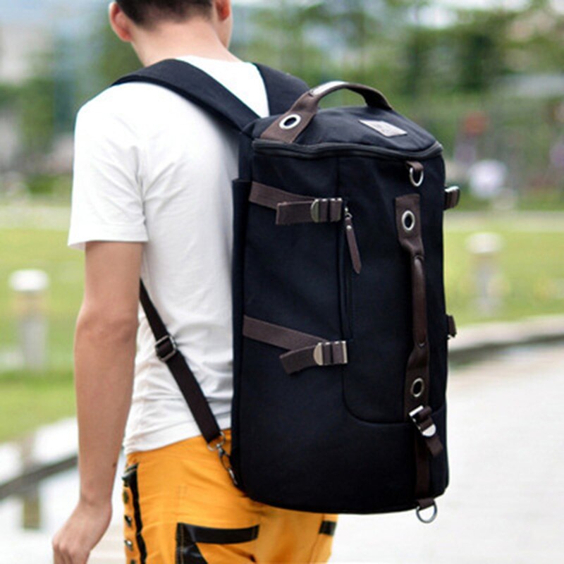 Men Bucket Backpack PU Leather Travel Bag Large Capacity Luggage Casual Vintage Shoulder