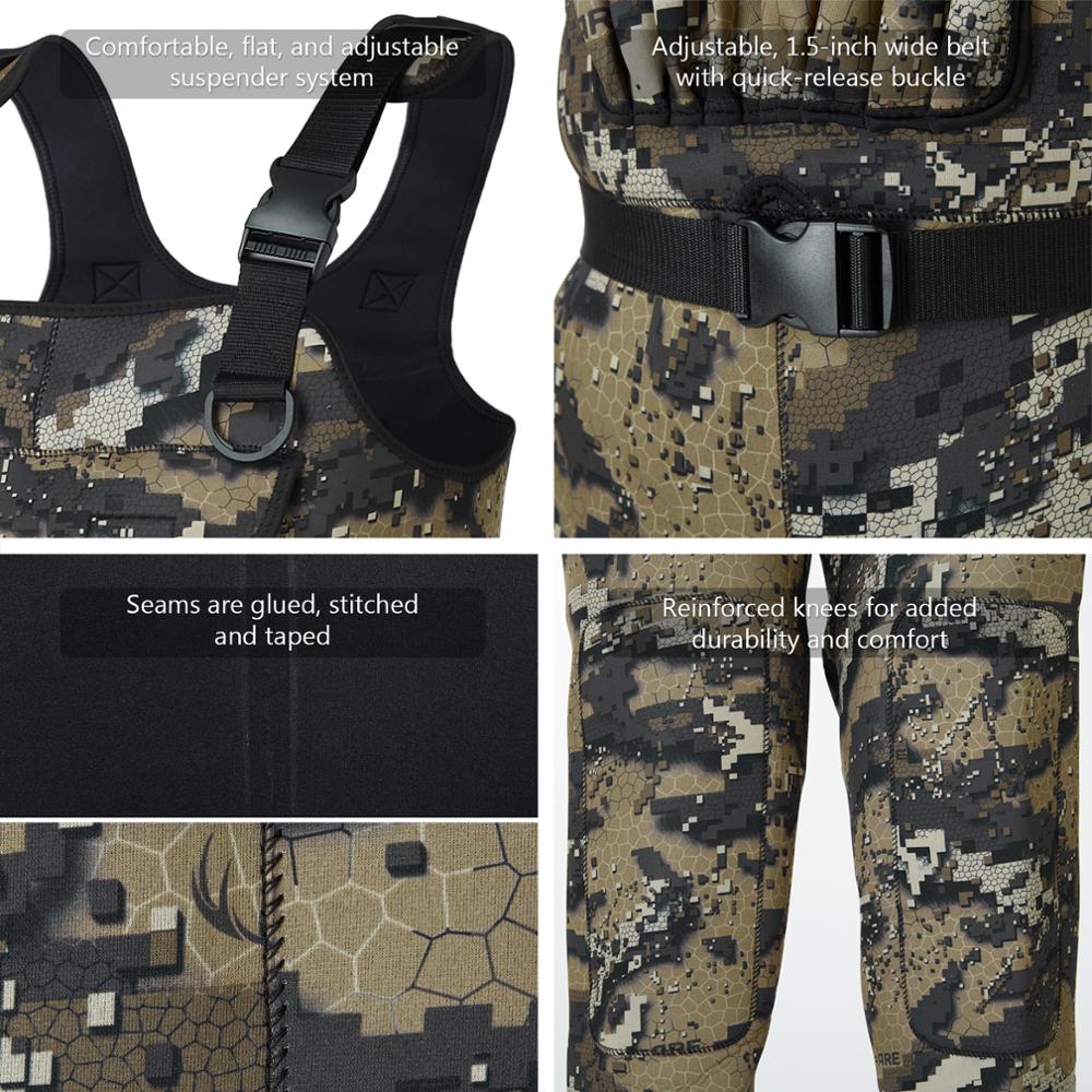 Bassdash Bare Camo Neoprene Chest Fishing Hunting Waders for Men with 600 Grams Insulated