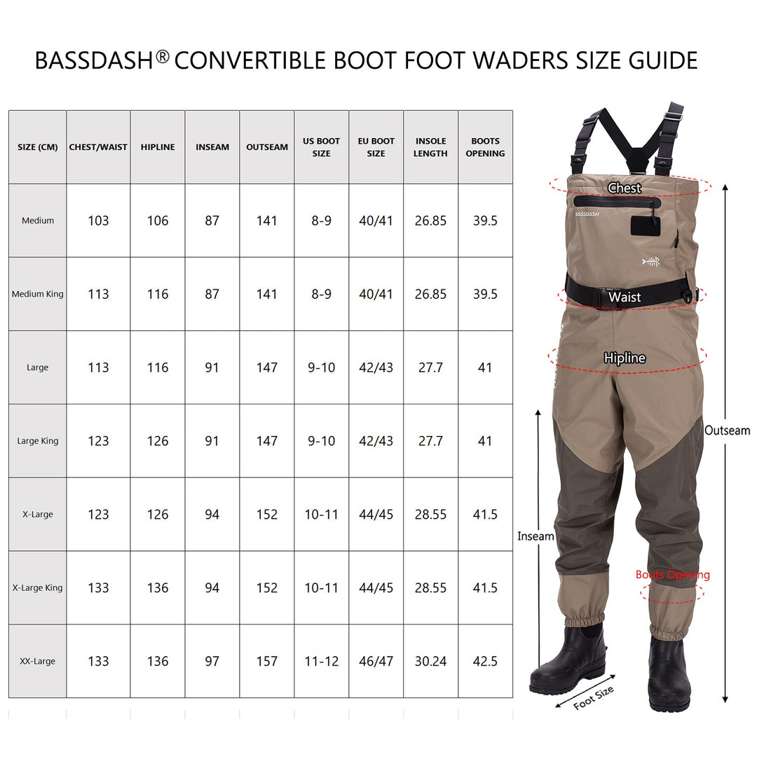 Bassdash Men’s Breathable Lightweight Chest and Waist Convertible Waders for Fishing