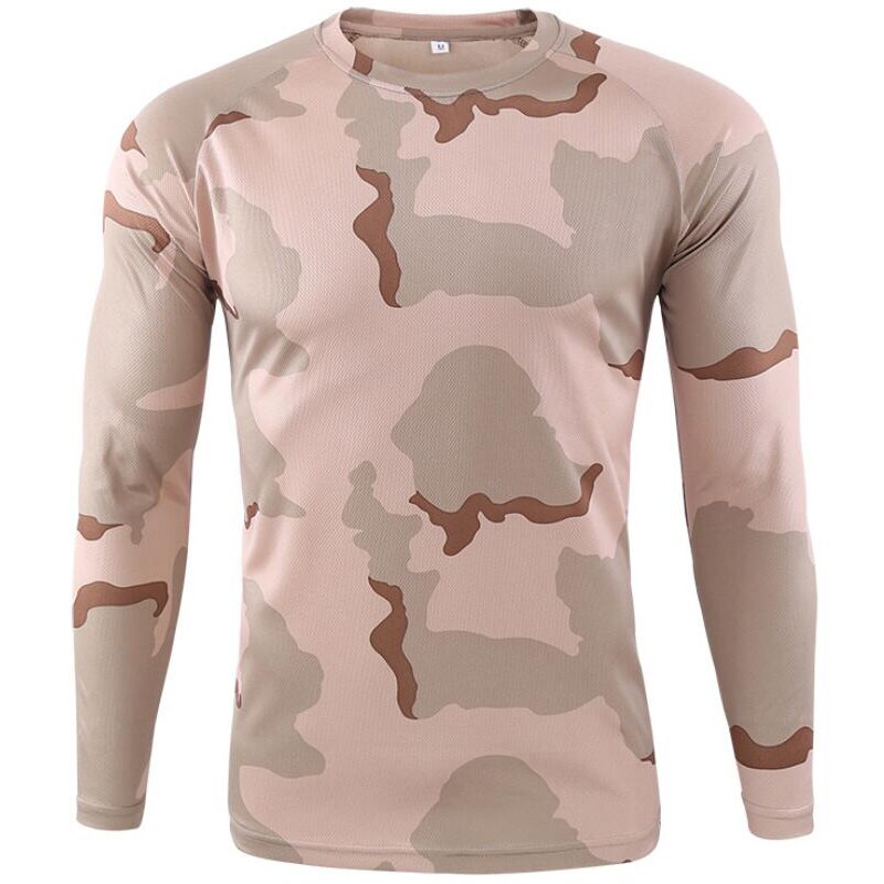 Summer Camouflage T-shirt Quick-Drying Breathable Long Sleeve Tops Men Hiking