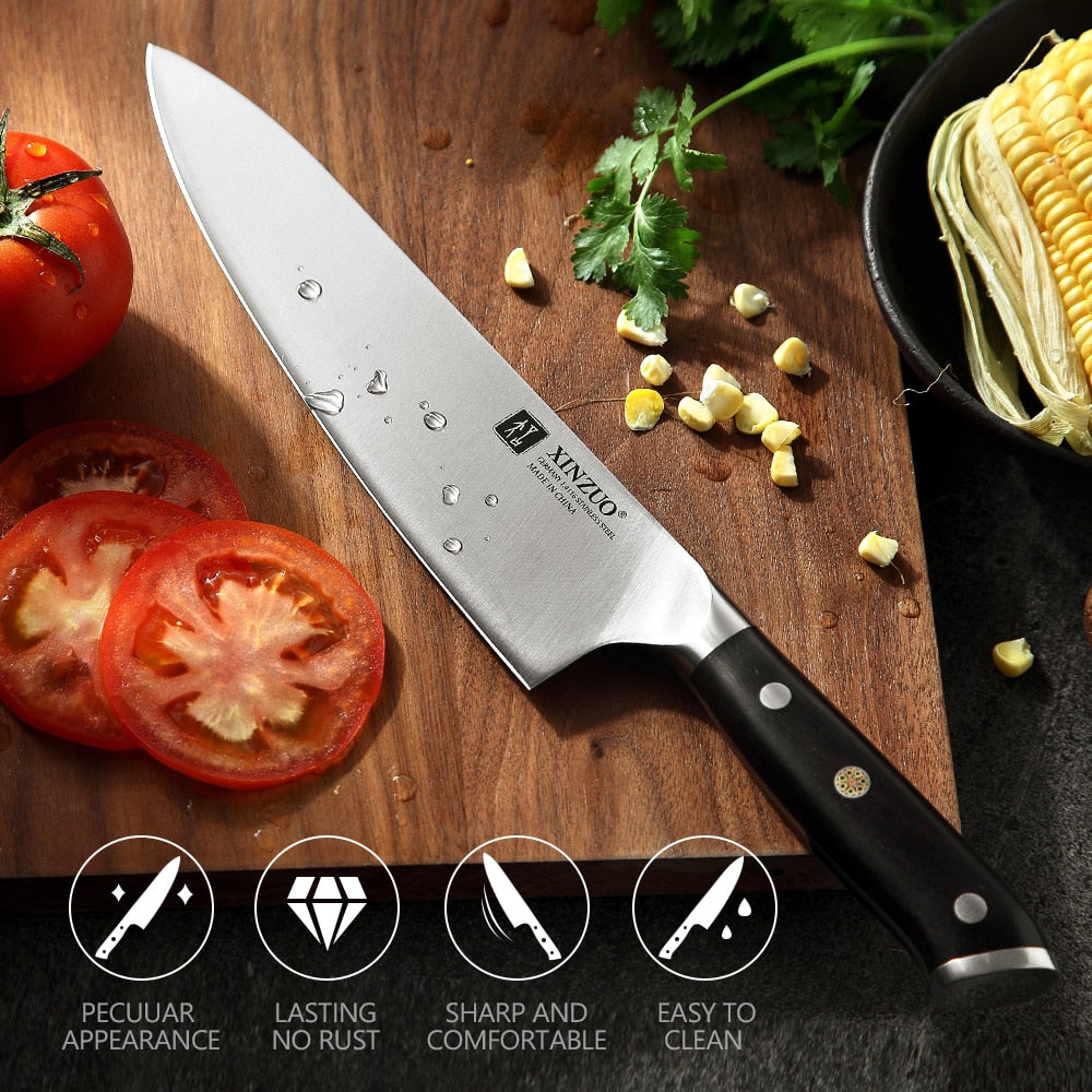 XINZUO 3pcs Kitchen Knives Set High Carbon Din 1.4116 Stainless Steel 8.5 in Chef 7 in Santoku