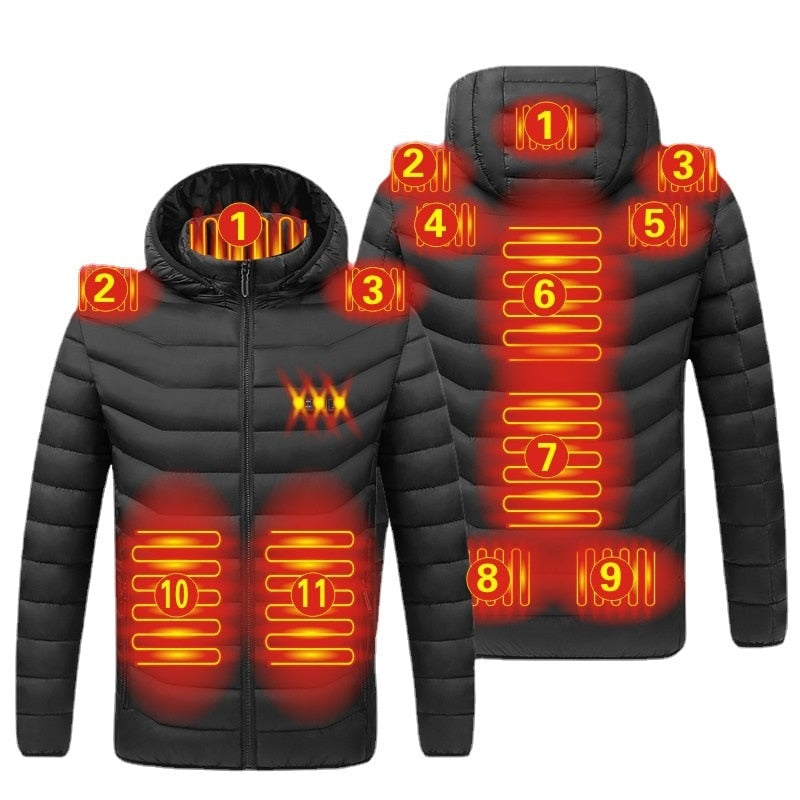 NWE Men Winter Warm USB Heating Jackets Smart Thermostat Pure Color Hooded Heated Jackets