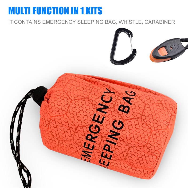 Portable Emergency Sleeping Bag With Whistle PE Aluminum Film Outdoor Survival Tools