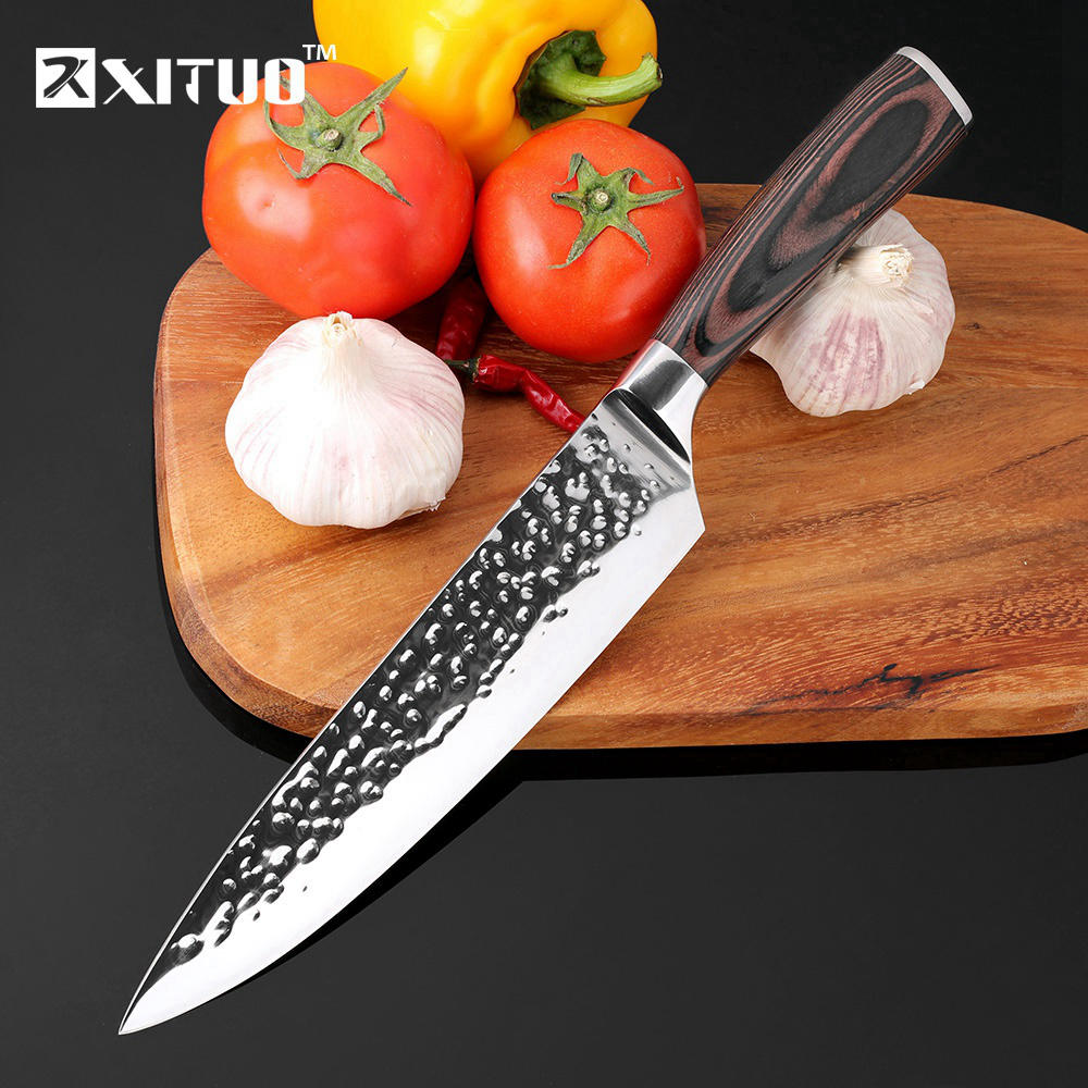 Kitchen Knives 8" Stainless Steel Chef Knife High Grade 7Cr17 Frozen Meat Cutter Wood Handle