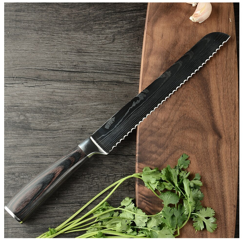 Kitchen Knife Set Stainless Steel Holder Gift Cover Bread Paring Nakiri Knives Cutter Tools