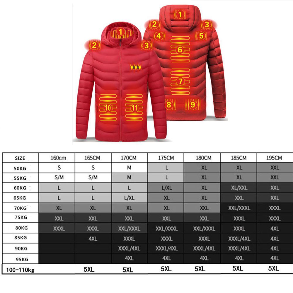 NWE Men Winter Warm USB Heating Jackets Smart Thermostat Pure Color Hooded Heated Jackets