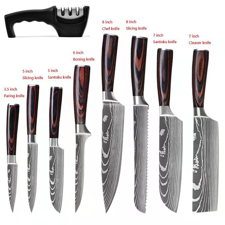 Stainless Steel Damascus Pattern Chef Knives Set Kitchen Set Butcher Boning Knife