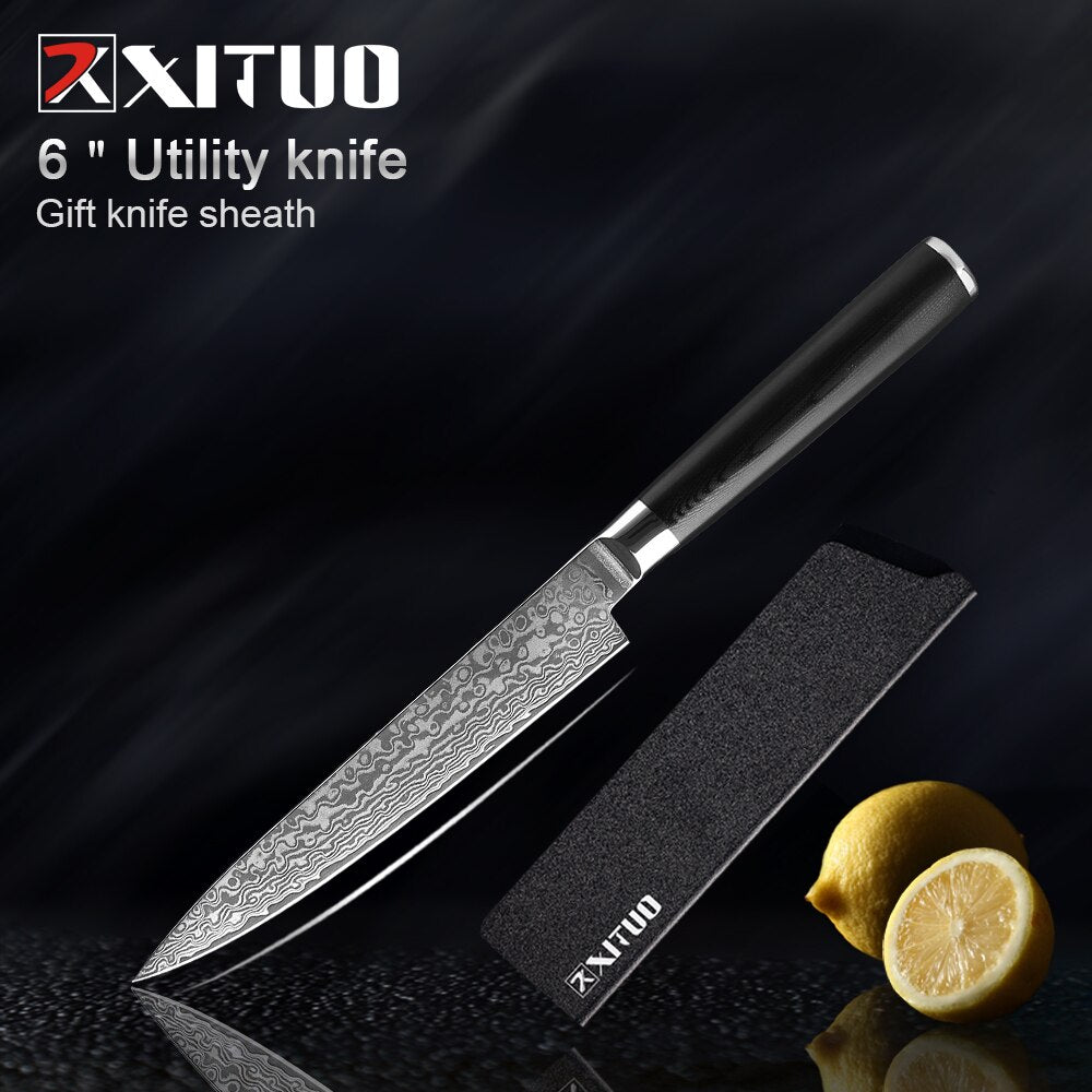 Damascus Kitchen Knives-Set Japan VG10 Chef Knife Sankotu Cleaver Bone Knives Utility