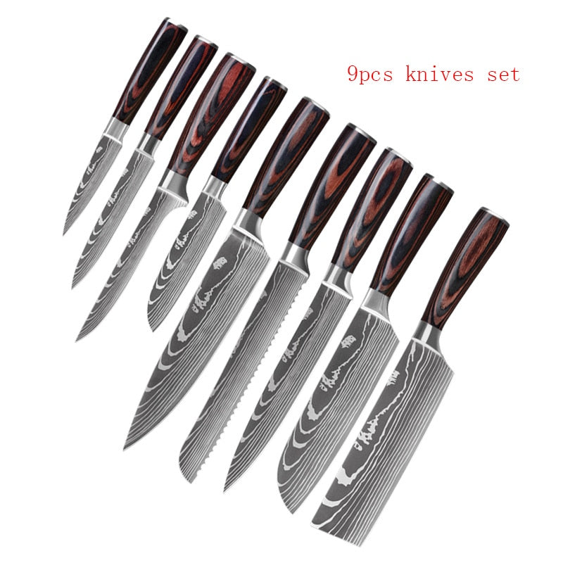 Stainless Steel Damascus Pattern Chef Knives Set Kitchen Set Butcher Boning Knife