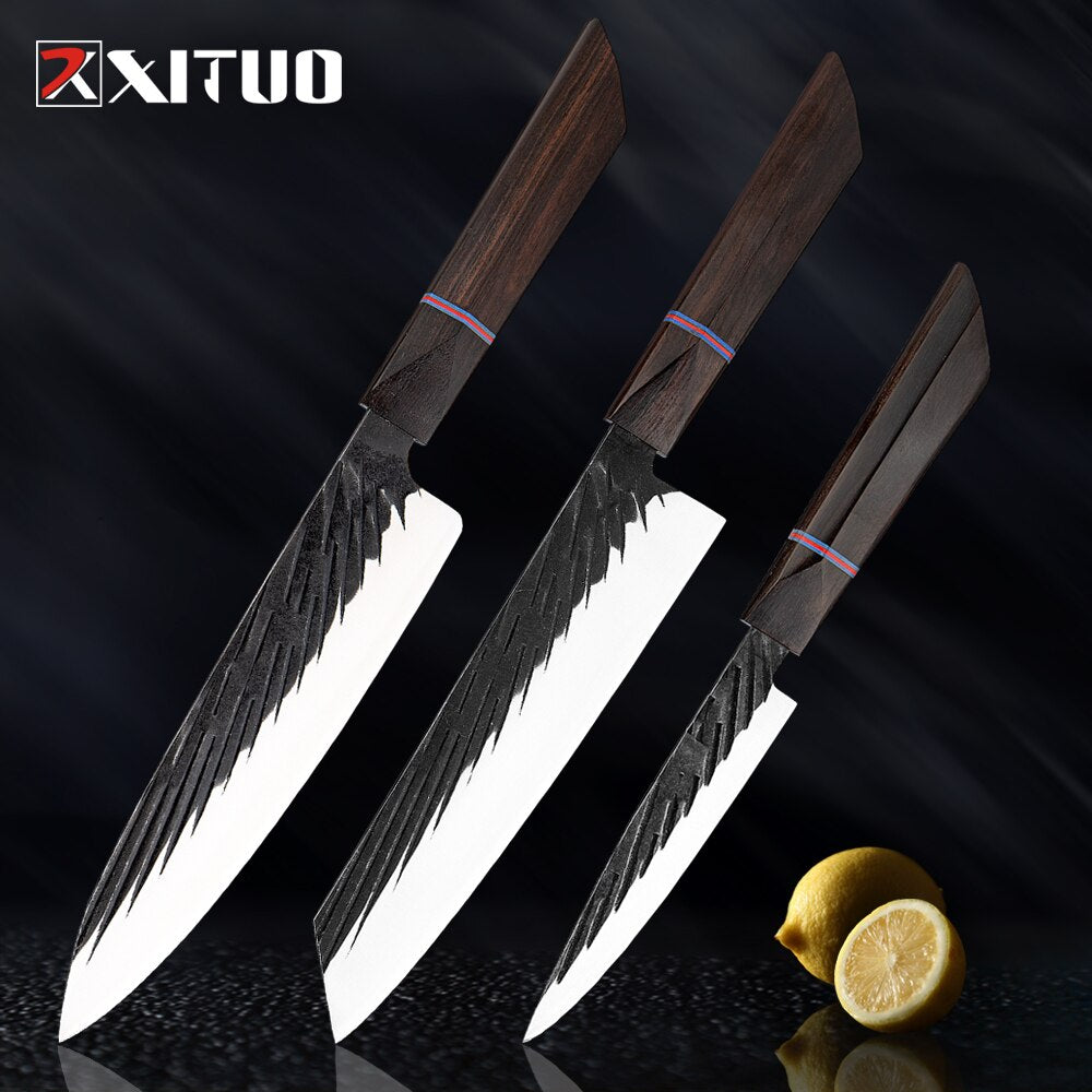 8 Sets Kitchen knives Handmade Forged Japanese Sharp Chef Knife 440C Steel Cleaver