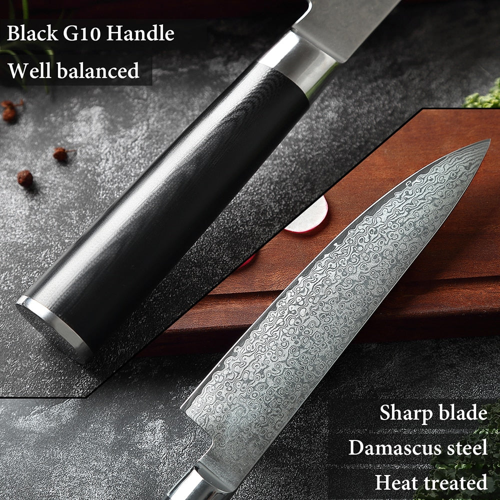 Damascus Kitchen Knives-Set Japan VG10 Chef Knife Sankotu Cleaver Bone Knives Utility