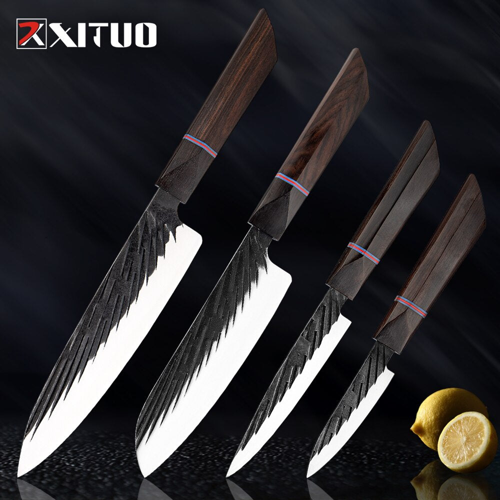 8 Sets Kitchen knives Handmade Forged Japanese Sharp Chef Knife 440C Steel Cleaver