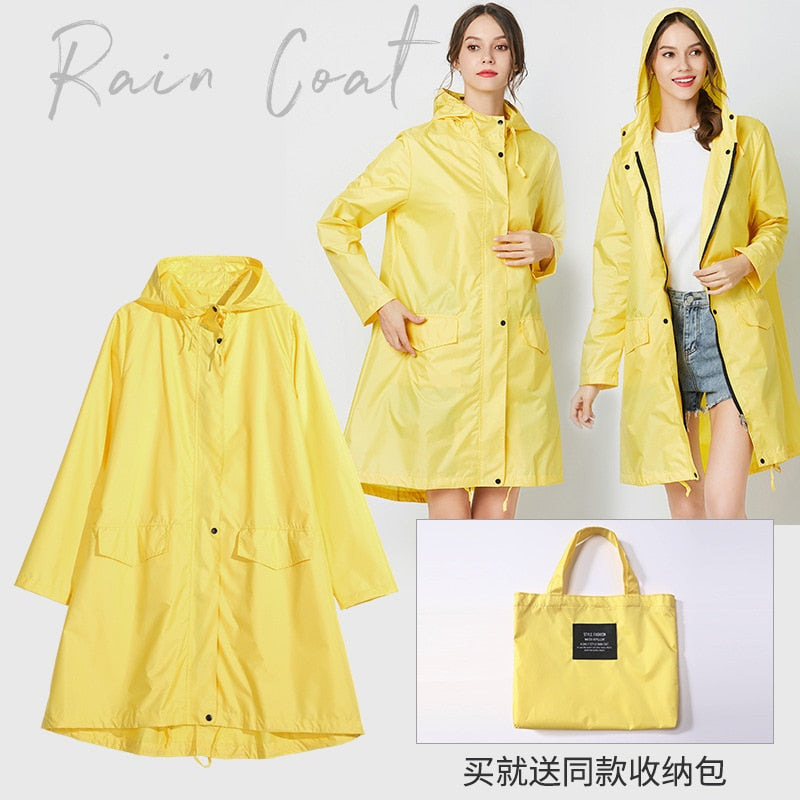 Long Raincoat Women Waterproof Windproof Hooded Light Hiking Coat Ponchos