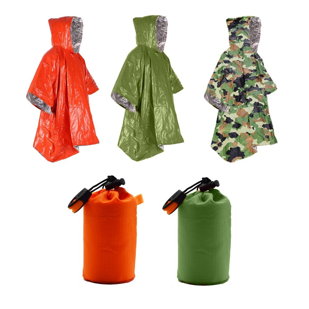 Orange Green Emergency Raincoat Aluminum Film Disposable Poncho Cold Insulation Rainwear